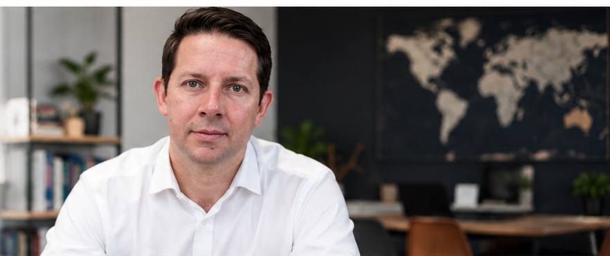David Duenzl, founder of English for Leaders, in his consulting office